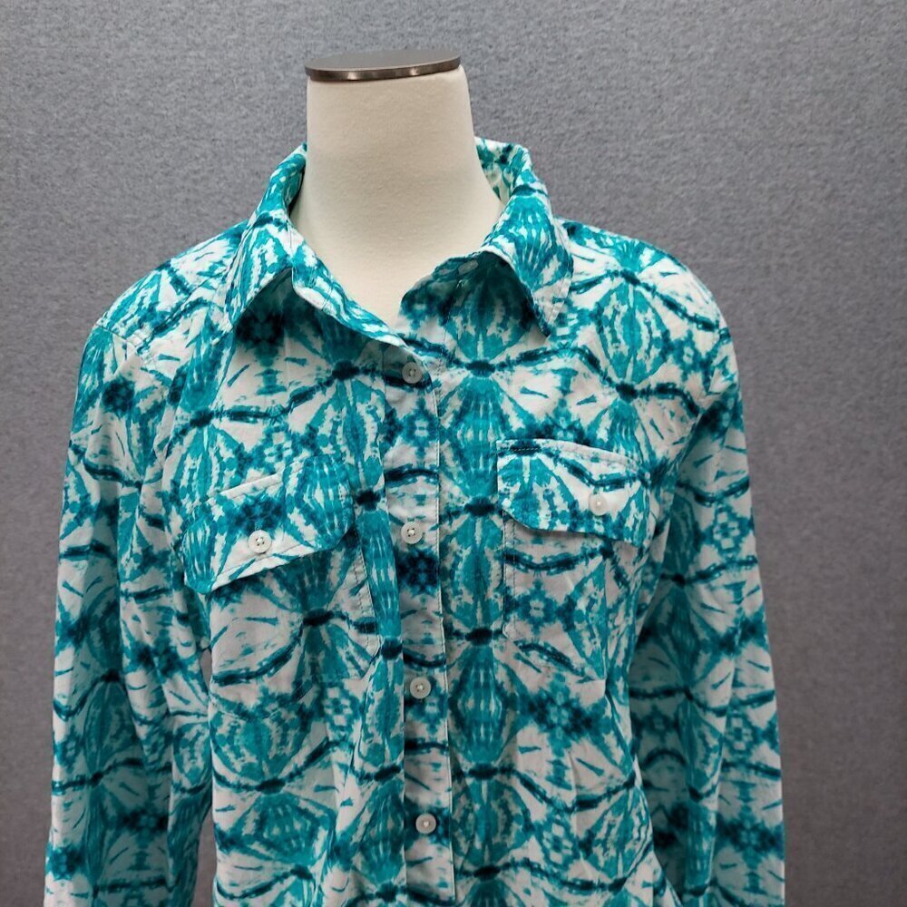 Jones New York Women's Sport 100% Linen Button Down Shirt tie-dye Design Size 1X - Picture 2 of 11